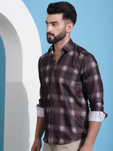 Coffee Brown Checked Cotton Casual Shirt for Men-SF-942Coffee